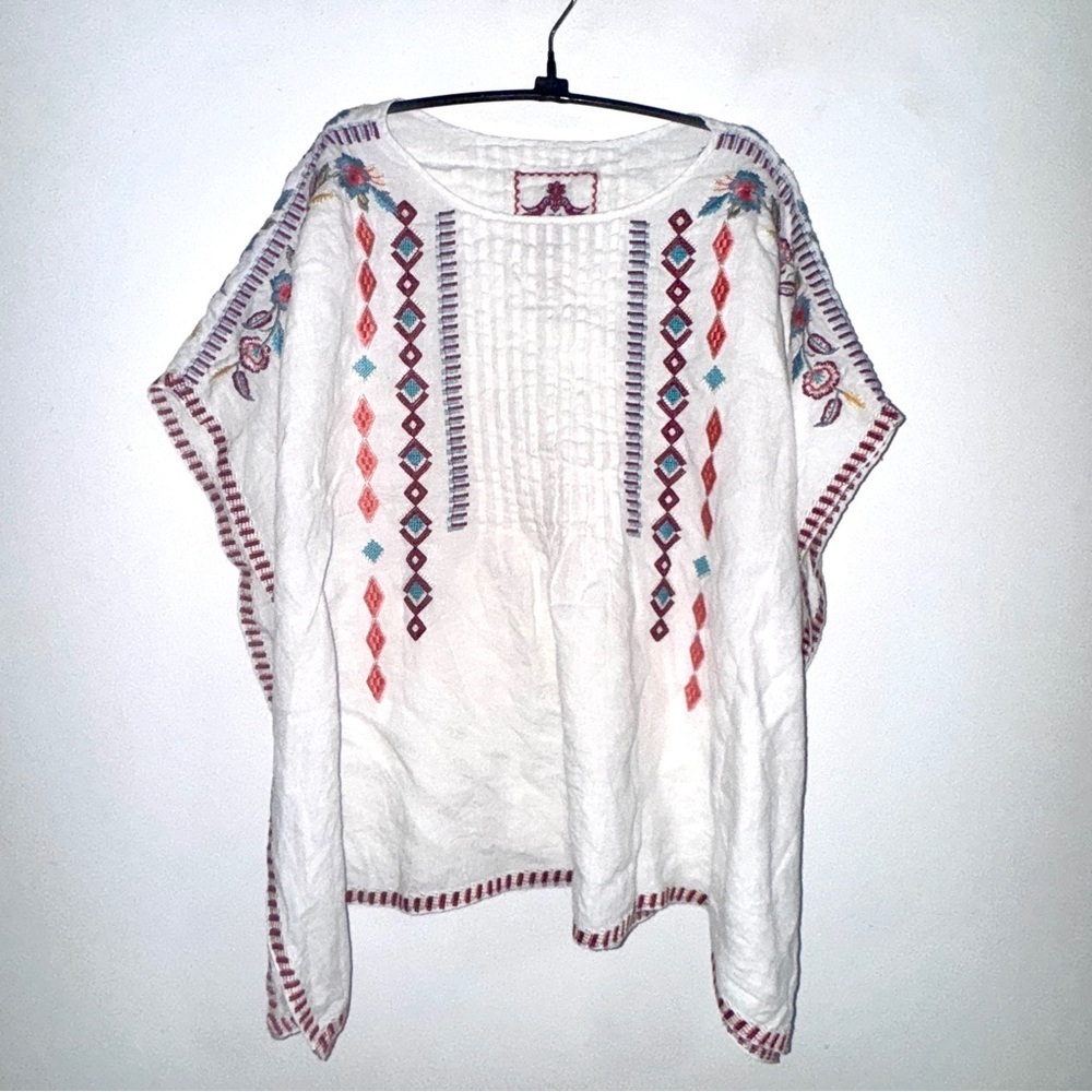 Johnny Was Embroidered Boho Poncho Top M White Multicolor - Picture 2 of 6